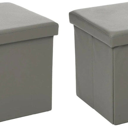 Atmosphera Pouf/Repose-pieds - 2x - boîte de rangement - gris - PVC/MDF - 38 x 38 cm - pliable