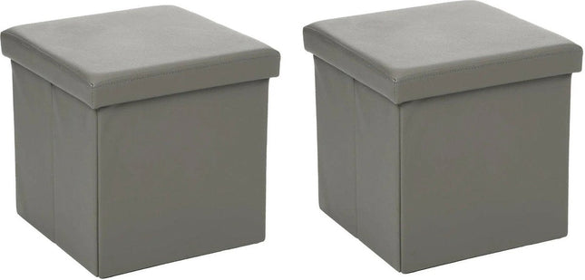 Atmosphera Pouf/Repose-pieds - 2x - boîte de rangement - gris - PVC/MDF - 38 x 38 cm - pliable