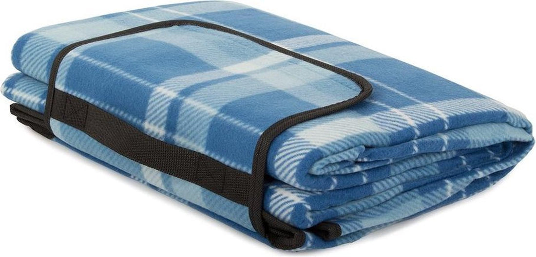 Picknickkleed - 200 x 150 cm - Lichtblauw geruit - met handvat - waterafstotende onderkant