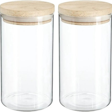 Lot de 4 bocaux/pots de conservation 1L en verre avec couvercle en bois - 1000 ml - Pots de conservation avec couvercle hermétique