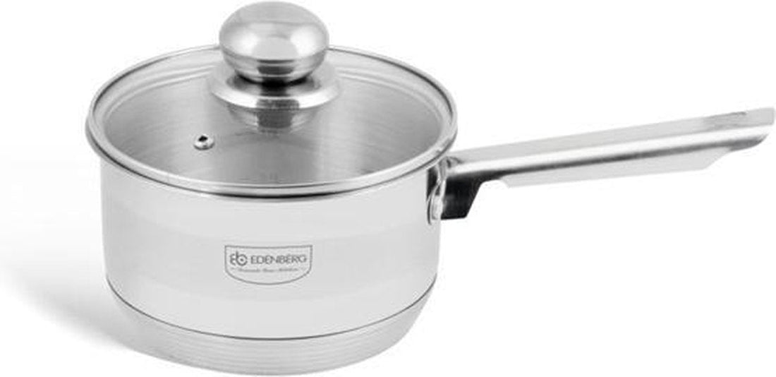 Edënbërg Classic Line - RVS Steelpan met Glazen Deksel Ø16 cm - 1,5 L - 5-Laags Bodem!