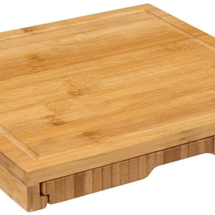 Secret de Gourmet planche à fromage coffret cadeau - avec 4 couteaux à fromage - bois de bambou - 30 x 30 cm - plateau de service