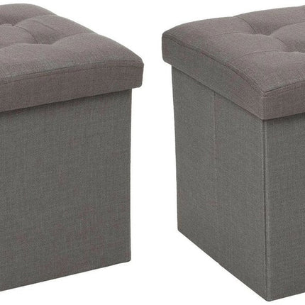 Atmosphera Pouf/tabouret/repose-pieds - 2x - coffre de rangement - gris foncé - PU/MDF - 38 x 38 cm - pliable