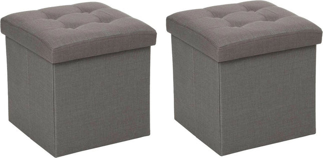 Atmosphera Pouf/tabouret/repose-pieds - 2x - coffre de rangement - gris foncé - PU/MDF - 38 x 38 cm - pliable