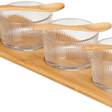 Kinvara Planche de service/apéro avec coupelles/bols/cuillères - 7 pièces - verre/bambou - apéritif