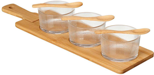 Kinvara Planche de service/apéro avec coupelles/bols/cuillères - 7 pièces - verre/bambou - apéritif