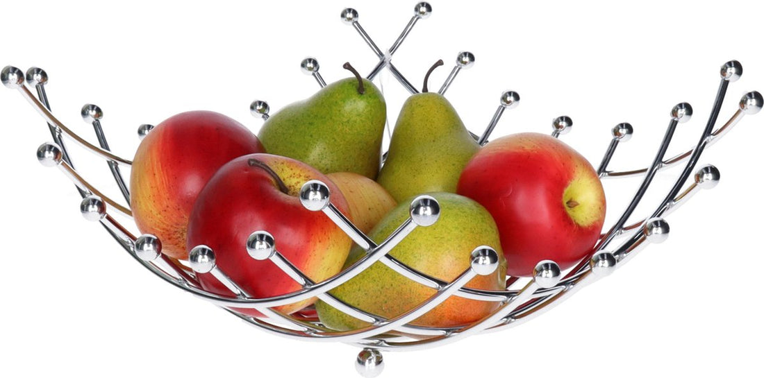 5Five Fruit bowl / fruit basket Basel - metal - D30 x H14 cm - silver - square - spiral design