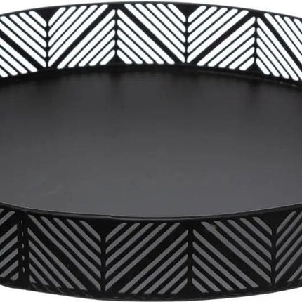 Plateau/support à bougies 5five - noir - rond - D29,5 cm - métal - avec bord décoratif
