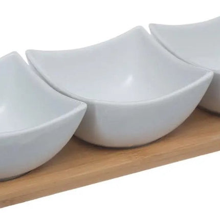 5Five Planche de service/planche apéritif snacks/sauce/tapas - porcelaine - blanc - incl. 3x coupelles
