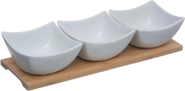 5Five Planche de service/planche apéritif snacks/sauce/tapas - porcelaine - blanc - incl. 3x coupelles