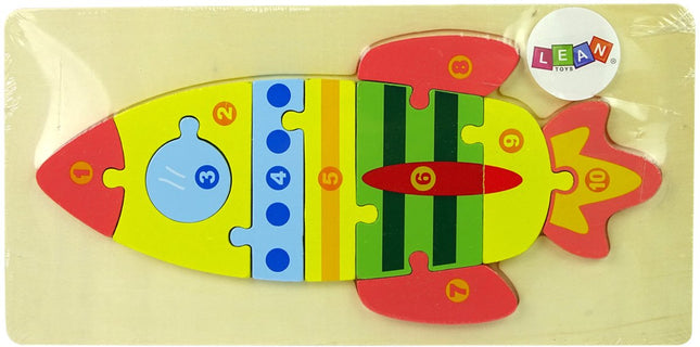 Lean Toys Puzzle en Bois Fusée avec Chiffres 1-10 - Jeu de Comptage Éducatif - Puzzle de Blocs en Bois pour Enfants à partir de 3 Ans - Jouet d'Apprentissage des Nombres - Rocket
