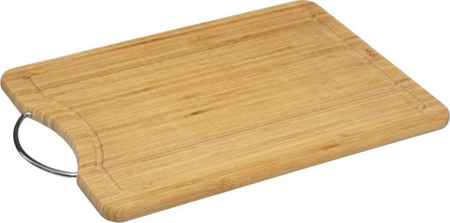 Secret de Gourmet Planche à découper avec poignée métallique - 42 x 30 cm - bois de bambou - Planche de service - Planche à pain