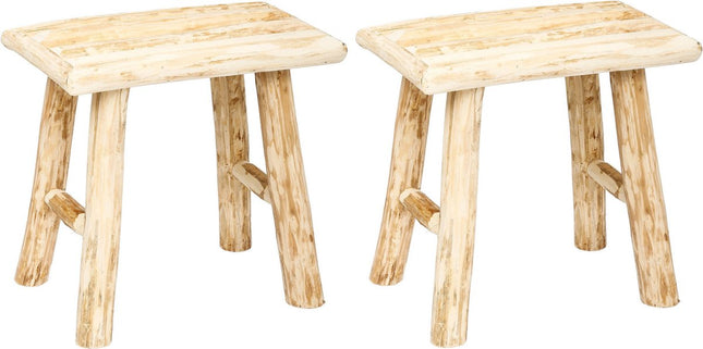 Atmosphera Tabouret/Siège d'appoint - 2x - bois - couleur bois - L23 x L34 x H31 cm