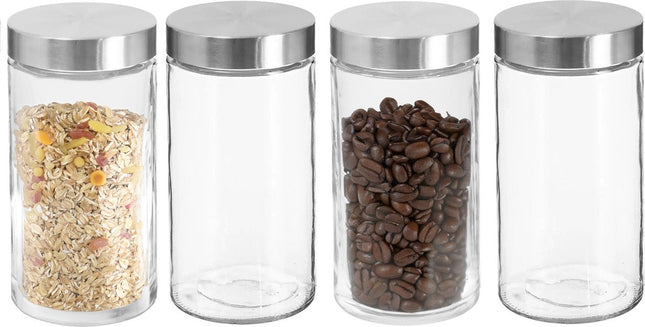 Lot de 4 bocaux/pots de conservation 1,7L en verre avec couvercle en inox - 1700 ml - Pots de conservation avec couvercle hermétique