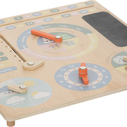 Horloge et calendrier d'apprentissage en bois - Version française - Apprendre les jours, les mois, la météo et l'heure - 29,5 × 29,5 cm