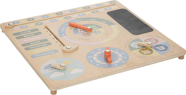 Horloge et calendrier d'apprentissage en bois - Version française - Apprendre les jours, les mois, la météo et l'heure - 29,5 × 29,5 cm