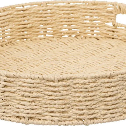 5Five Plateau de service - Diamètre 35 cm - Cordon tressé - Aspect naturel - Cadre métallique