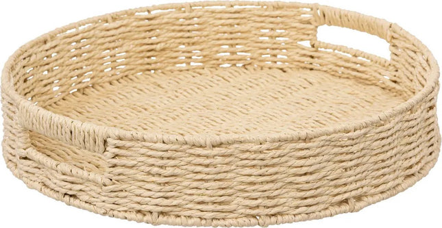 5Five Dienblad/serveer plateau - Dia 35 cm - gevlochten koord - Naturel look - Metalen frame