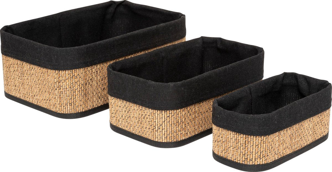 5Five bamboe opbergmanden, set van 3 – rechthoekig, beige