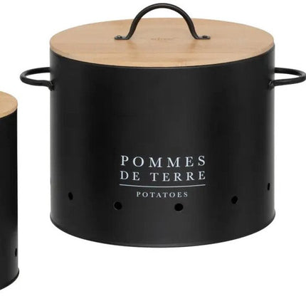 5Five Lot de boîtes de conservation Oignons/Pommes de terre/Ail - Métal/Bambou - Noir - 22 x 28 cm