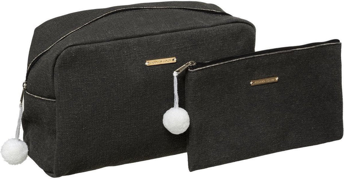Set of 2x toiletry bags / makeup / storage pouches black - Travel / holiday toiletry bags / makeup case