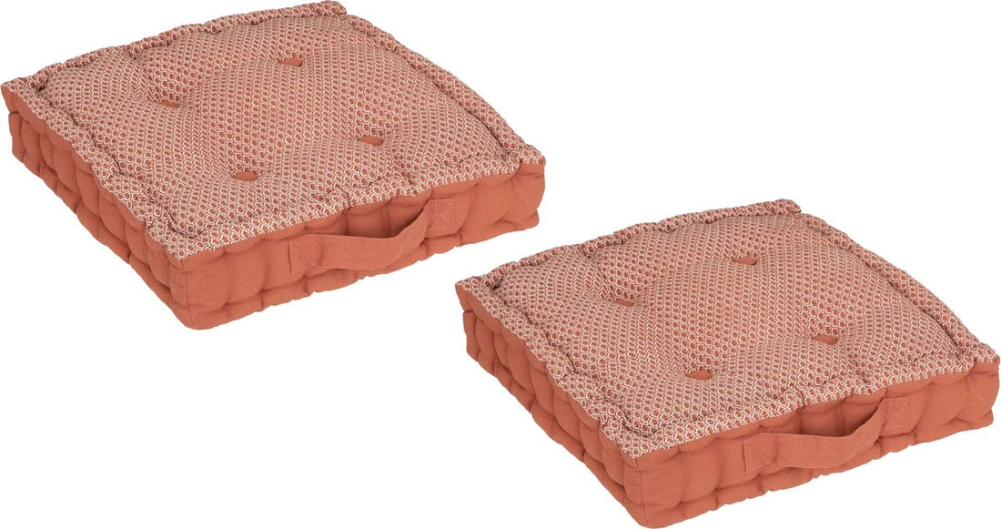 Atmosphera Square Floor Cushion - 2x - stone red - cotton - 40 x 40 x 8 cm - Extra thick floor seating cushion