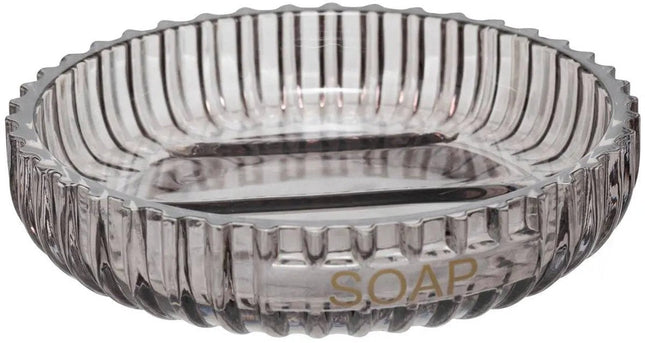 5Five Porte-savon en Verre - Cannelé - Ø11x3cm - Gris