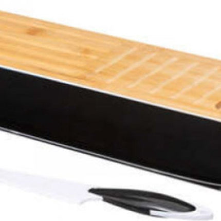 Boîte à pain Five® en bambou avec planche à découper et couteau - Noir - Avec couvercle
