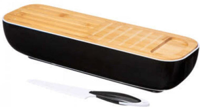 Boîte à pain Five® en bambou avec planche à découper et couteau - Noir - Avec couvercle