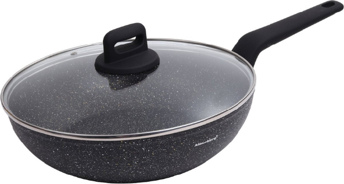 Klausberg 7668 - Schwarze Marmor-Wokpfanne - 28 cm - schwarz - mit Deckel