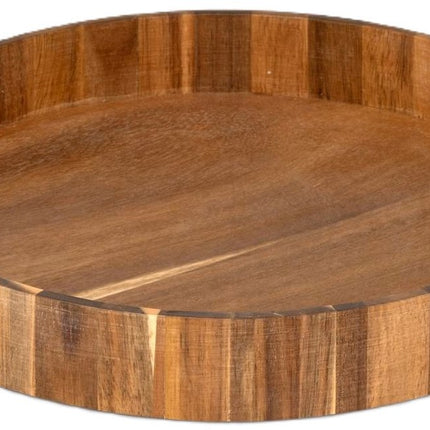 Plateau rond décoratif 5Five en bois d'acacia - 35 x 5 cm - marron clair - Bord haut et relevé - pour verres et tasses