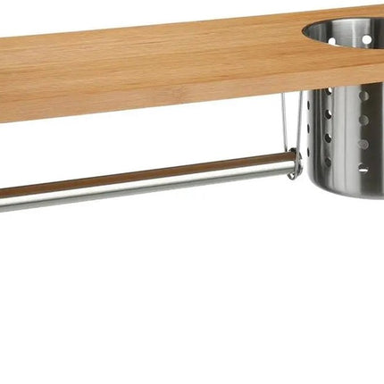 Range-bouteilles 5Five/Organisateur de comptoir avec porte-rouleau d'essuie-tout/porte-ustensiles de cuisine - 56 x 20 x 21 cm - Bambou/Acier inoxydable