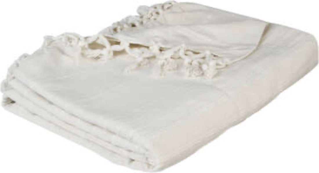 Cotton throw with fringes - Ivory white - 160 x 220 cm