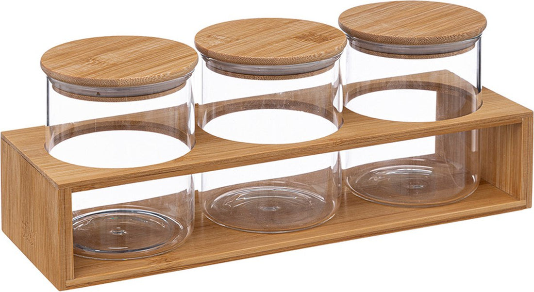 5Five Luchtdichte glazen potjes met houder