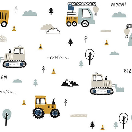 Sticker mural Tracteurs et Excavateurs - Ensemble de véhicules de construction - 50x90 cm - Stickers de véhicules pour chambre de garçon et plafond - Sticker mural