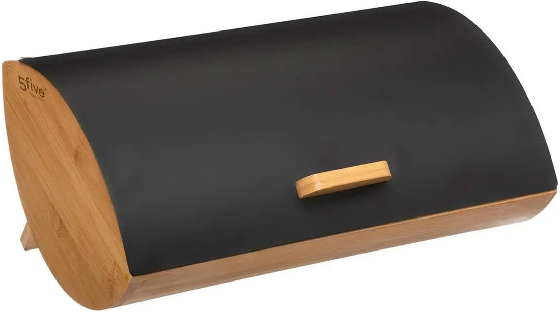 5Five - Brotdose - schwarz - mit verschließbarer Klappe - 35 x 23 x 17 cm - Bambus - Frischhaltedose - Brotaufbewahrung