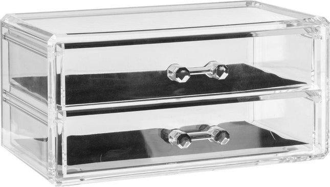 Organisateur de bijoux/maquillage 2 tiroirs 19 x 9 cm en plastique - Boîte à bijoux - Boîte à maquillage - Organiseurs