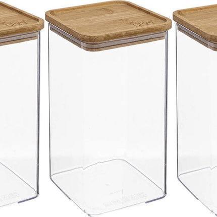 5Five - Pot de conservation cuisine - Berlino - 3x - plastique/bambou - 1500 ml