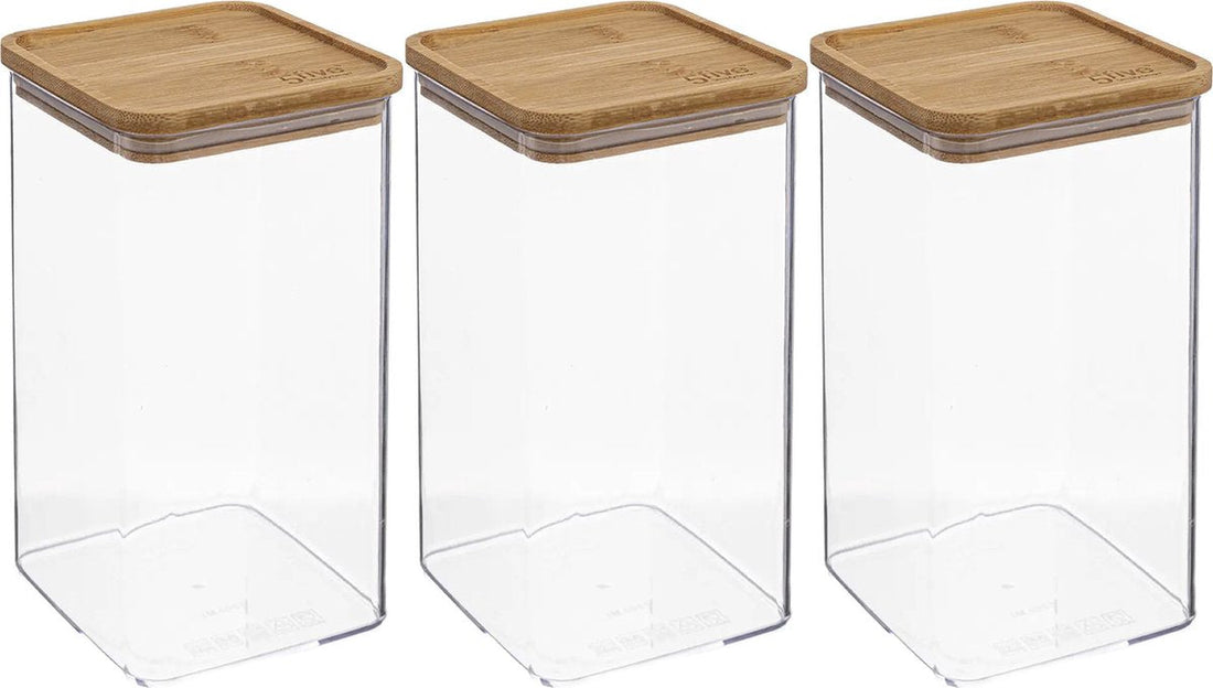 5Five - Kitchen storage jar - Berlino - 3x - plastic/bamboo - 1500 ml