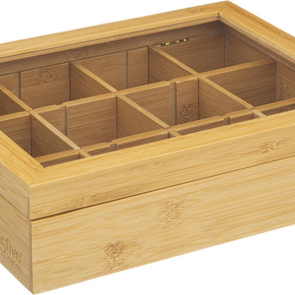 5Five Boîte à thé/rangement - 12 compartiments - Bois de bambou - 23 x 28 x 7 cm - Compartiments modulables