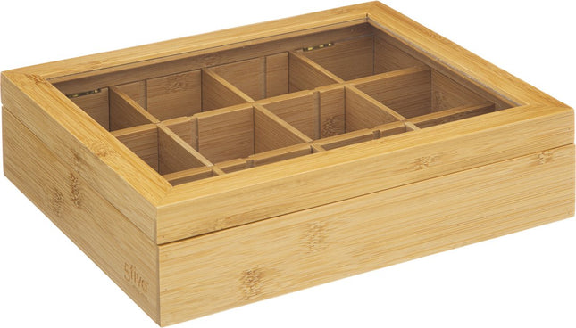 5Five Boîte à thé/rangement - 12 compartiments - Bois de bambou - 23 x 28 x 7 cm - Compartiments modulables