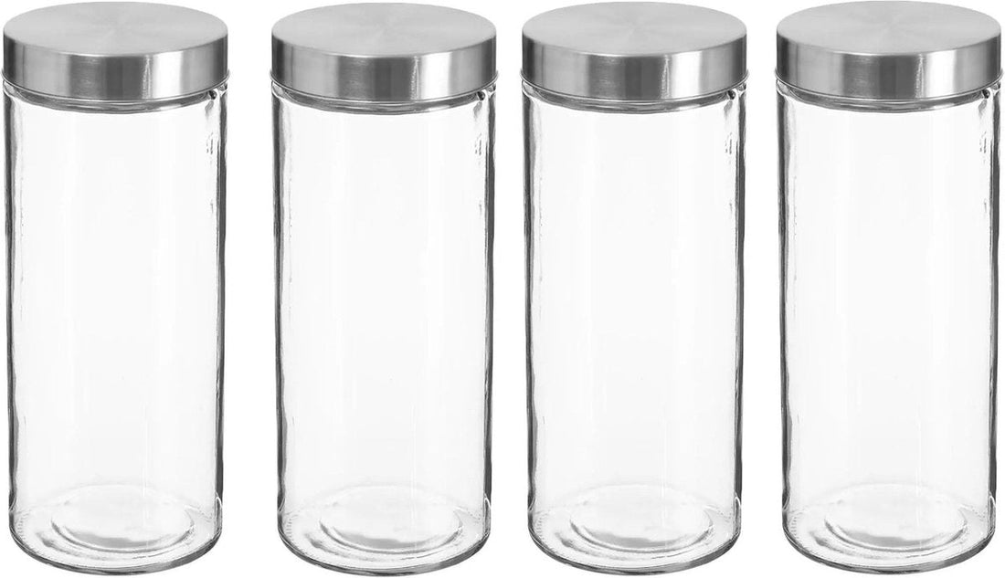 4x storage jars/canisters 2L glass with stainless steel lid - 2000 ml - Storage jars with airtight lid