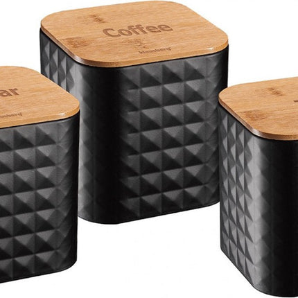 Klausberg 7484 - Pot de conservation - Noir - lot de 3 - 11,5 x 11,5 x 12,3
