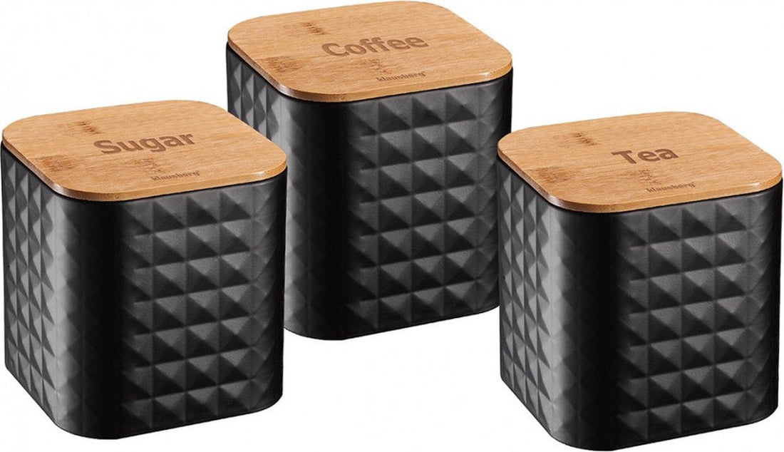 Klausberg 7484 - Storage Jar - Black - set of 3 - 11.5 x 11.5 x 12.3