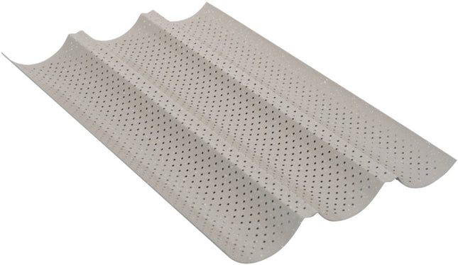 KINGHoff KH-1970 Moule à Baguette Perforé - Plaque de Cuisson à 3 Rainures - Pour Baguettes Croustillantes - 38 x 24,5 cm - Moule à Baguette - Grille de Four