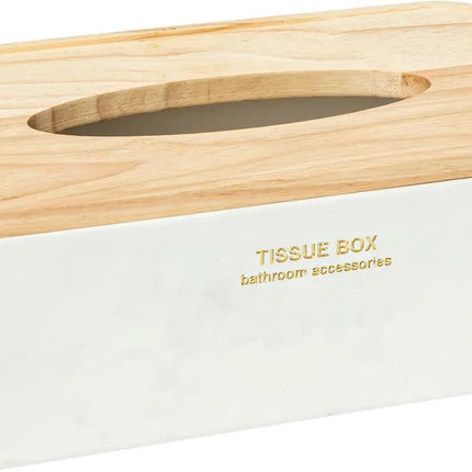 5Five Luxe Boîte à mouchoirs Alexa - blanc/naturel - polyrésine/bois - 25 x 13 x 9 cm - pour petits mouchoirs - rechargeable