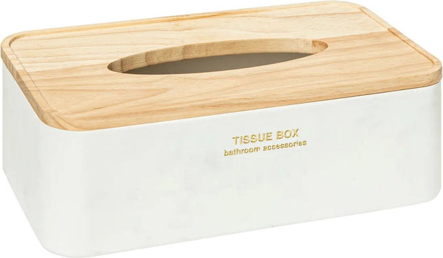 5Five Luxe Boîte à mouchoirs Alexa - blanc/naturel - polyrésine/bois - 25 x 13 x 9 cm - pour petits mouchoirs - rechargeable