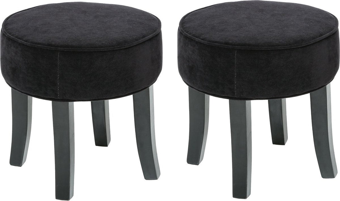 Atmosphera Seat stool/side chair - 2x - wood/fabric - black velvet - D35 x H40 cm
