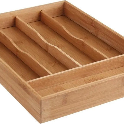 Lot de 2 boîtes à couverts Secret de Gourmet - Organiseur de tiroir de cuisine - 5 compartiments - Bambou - 34 x 25 cm
