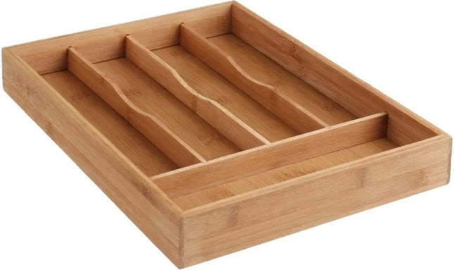 Lot de 2 boîtes à couverts Secret de Gourmet - Organiseur de tiroir de cuisine - 5 compartiments - Bambou - 34 x 25 cm